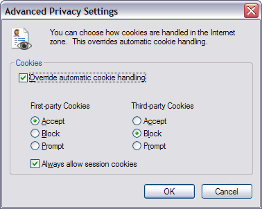 disable cookies ie
