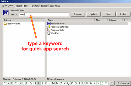 jetstart-shortcut-interface-screenshot