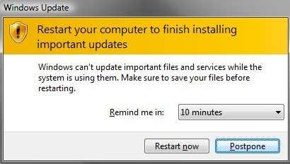 Disable Restart Now Message After Windows Automatic Update Message