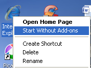 ie start without add ons