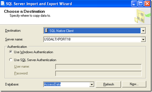 destination database