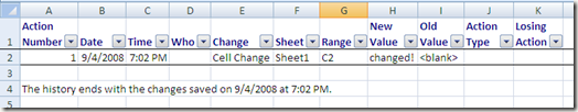excel changes track