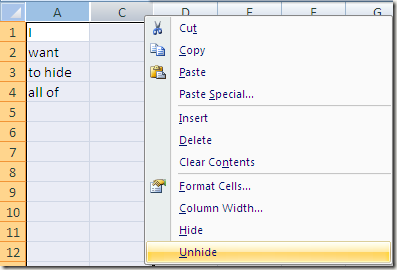 unhide column unhide column