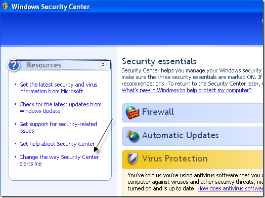 change the way security center alerts me