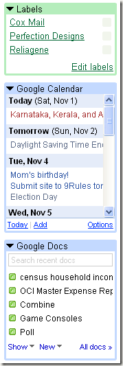 gmail calendar gadget