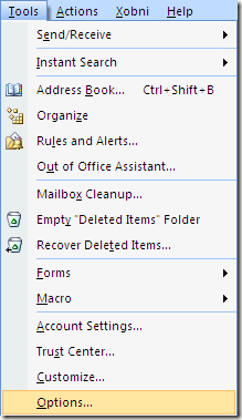 tool options outlook