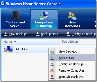 create backup windows home server