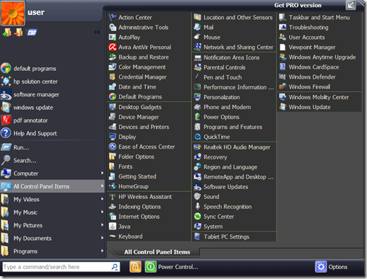 vistastartmenu control panel