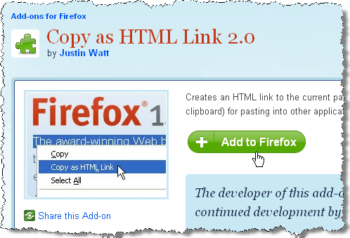 Installing Copy as HTML Link extension