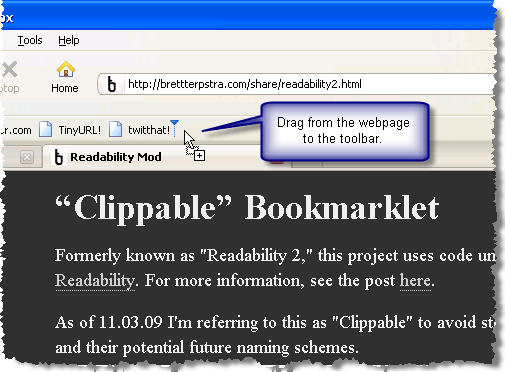 Dragging Clippable to the toolbar
