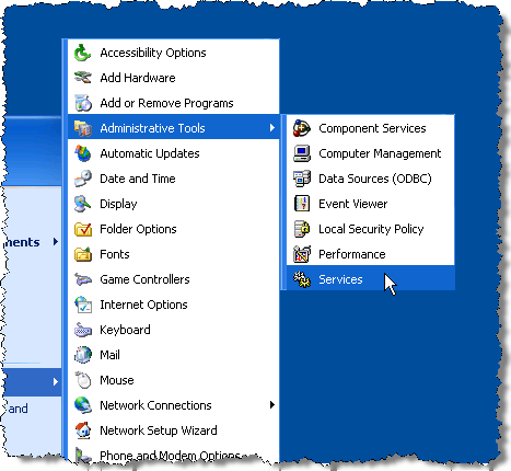 Selecting Services under Administrative Tools