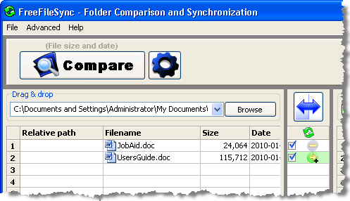 FreeFileSync main window - Right side