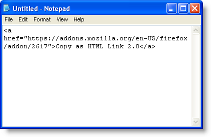 HTML link pasted into Notepad