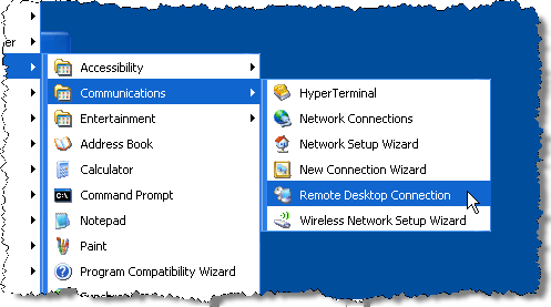 Selecting Remote Desktop Connection