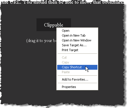 Copying the shortcut for Clippable
