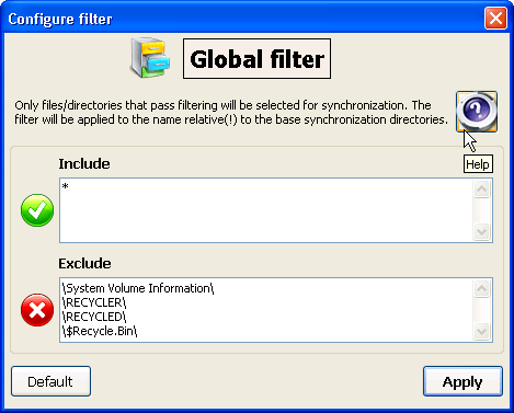 Configure filter dialog box