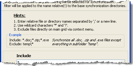 Hint for specifying filters