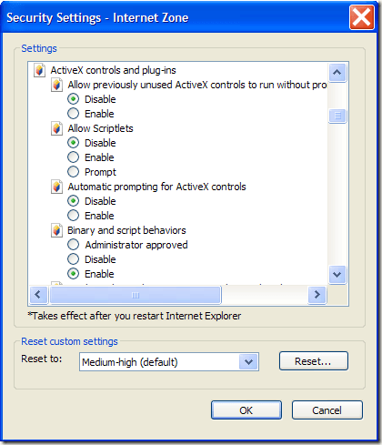Disable Active X Controls in IE 7 and 8