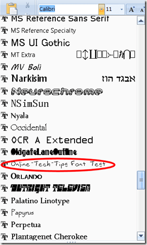 Word dropdown menu