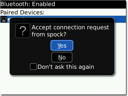 Blackberry accept incoming connection.