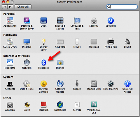 Bluetooth in System Preferences