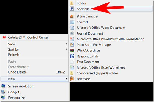 create new shortcut