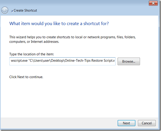 create shortcut 2 - instant restore