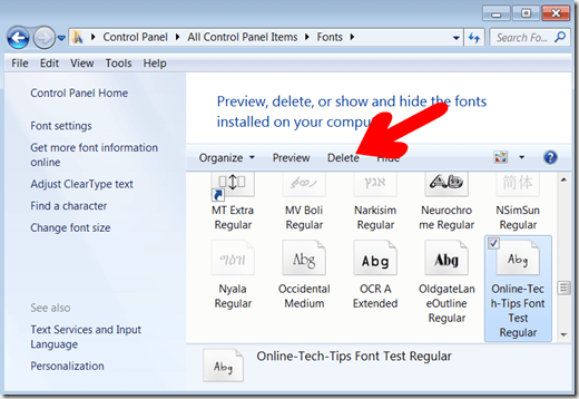 delete font