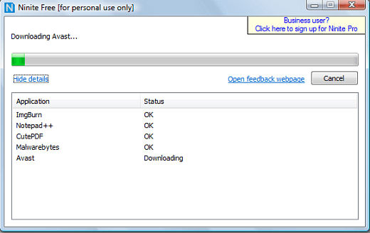 ninite automatic install status