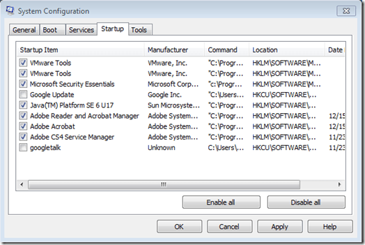 startup config