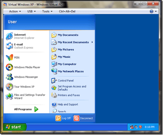 windows xp mode applications