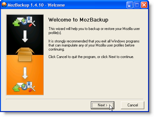 MozBackup Welcome screen