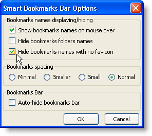 Smart Bookmarks Bar Options dialog box