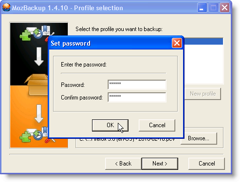 Set password dialog box
