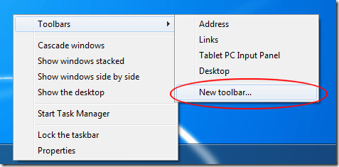 Click on New Toolbar