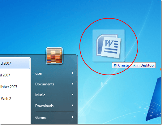 Create a Shortcut to Word on the Desktop