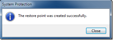 The Restore Point was Created Successfully