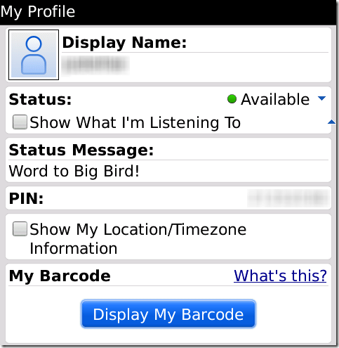 Blackberry Messenger Profile