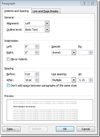 Paragraph window