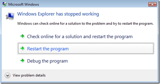 windows stop working error