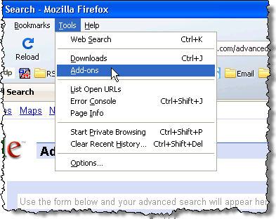 Selecting Add-ons from the Tools menu