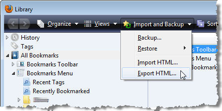 Selecting Export HTML option