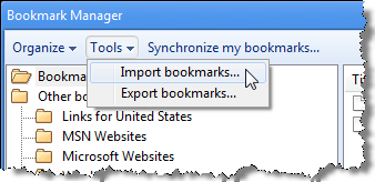 Importing bookmarks into Chrome