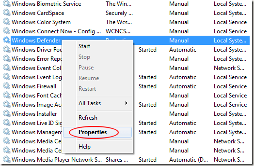 Choose Properties from Windows Defender