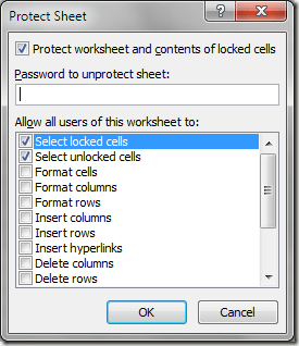 Excel 2007 Protect Sheet Options