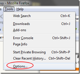Firefox Tools Options