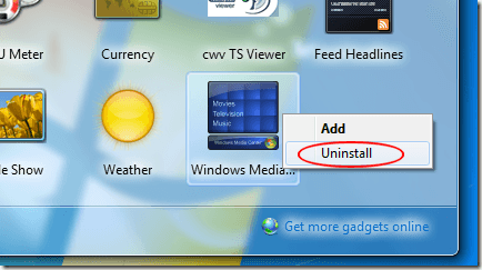 Right Click the Gadget and Choose Uninstall
