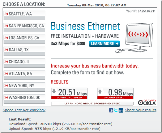 Speakeasy.net Speed Test Results