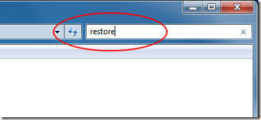 Type Restore in Control Panel