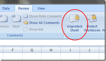 Unprotect Sheet in Excel 2007
